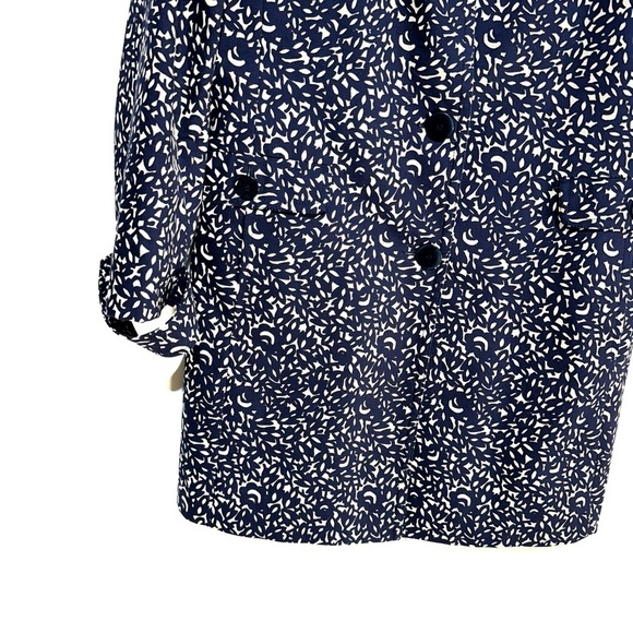 Talbots Floral Print Trench Coat In Navy and White Lined Blue Button Size 14 - Picture 3 of 10